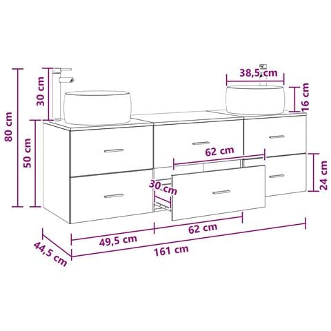 Set di mobili per il bagno 3 pz Nero 49,5 x 44,5 x 66 cm - Foto 2