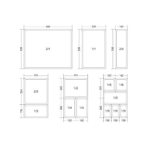 Bacinella Gastronorm In Acciaio Inox Gn 1/1 6 Pezzi Cm. 53x32,5 H. Cm. 4 - Foto 2