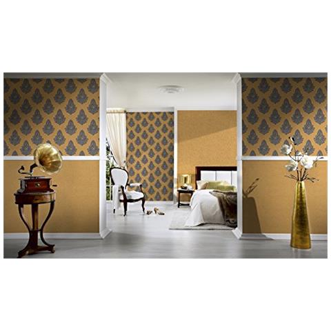 959814 - Carta Da Parati Nobile Modello Classico Sfondo Modellato Grigio Metallizzato, Oro - Foto 2