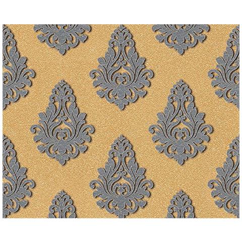 959814 - Carta Da Parati Nobile Modello Classico Sfondo Modellato Grigio Metallizzato, Oro - Foto 3