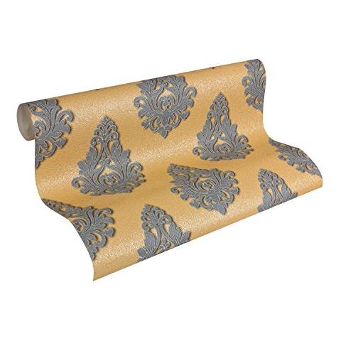 959814 - Carta Da Parati Nobile Modello Classico Sfondo Modellato Grigio Metallizzato, Oro - Foto 1