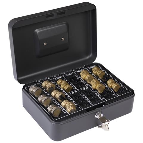 Elegant Cash C9634-eur Cassetta Di Sicurezza Con Chiave Per Contare E Trasportare Denaro | Cassetta Portavalori In Acciaio Con Vassoio Portamonete | Cassaforte Portatile Larghezza 25 Cm | Nera - Foto 1