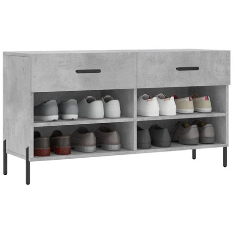 Panca Porta Scarpe Grigio Cemento 102x35x55cm Legno Multistrato - Foto 2