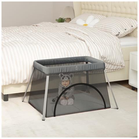 Box Per Bambini Con Materasso Grigio Scuro Tessuto Di Lino - Foto 1