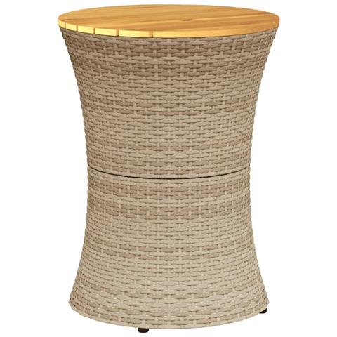 Tavolino Giardino Forma Tamburo Beige Polyrattan Legno Massello - Foto 2