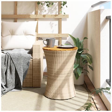 Tavolino Giardino Forma Tamburo Beige Polyrattan Legno Massello - Foto 3