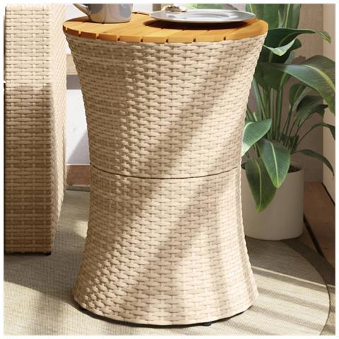 Tavolino Giardino Forma Tamburo Beige Polyrattan Legno Massello - Foto 1