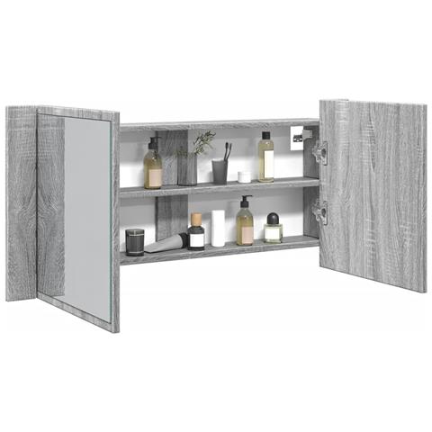 Armadietto Specchio con LED da Bagno Grigio Sonoma 100x12x45 cm - Foto 1