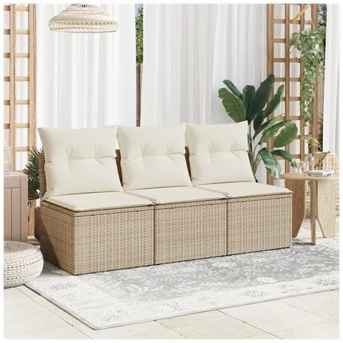 Divano Da Giardino Con Cuscini A 3 Posti Beige In Polyrattan - Foto 2