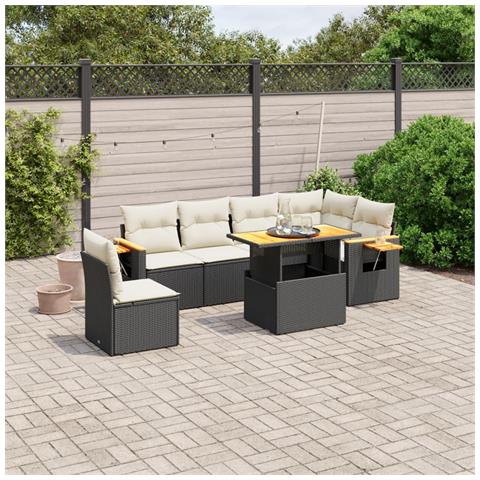 Set Divani Da Giardino Con Cuscini 7pz Nero Polyrattan - Foto 3
