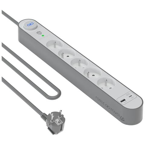 E-type 800 Joule 5-plug Lightning Protection Cavo Di Prolunga Con Porte Usb-a E Usb-c 1,5m, Argento - Foto 1