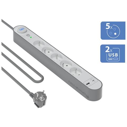 E-type 800 Joule 5-plug Lightning Protection Cavo Di Prolunga Con Porte Usb-a E Usb-c 1,5m, Argento - Foto 2