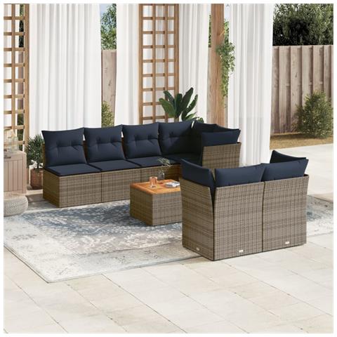 Set Divani Da Giardino 8 Pz Con Cuscini Grigio In Polyrattan - Foto 1