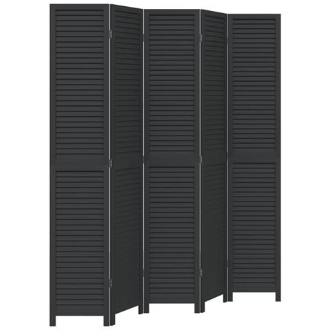 Divisorio Ambienti 5 Pannelli Nero Legno Massello Di Paulownia - Foto 2