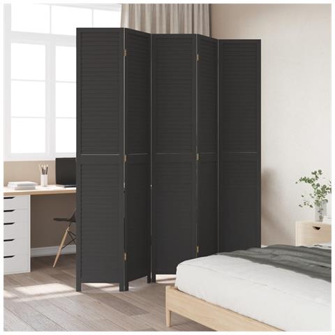 Divisorio Ambienti 5 Pannelli Nero Legno Massello Di Paulownia - Foto 3