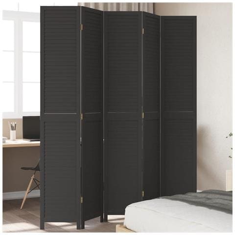 Divisorio Ambienti 5 Pannelli Nero Legno Massello Di Paulownia - Foto 1
