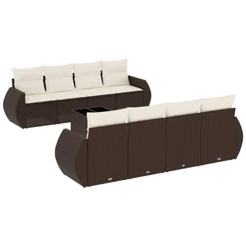 Set Divani Da Giardino 9pz Con Cuscini Marrone In Polyrattan - Foto 2
