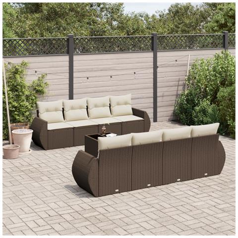 Set Divani Da Giardino 9pz Con Cuscini Marrone In Polyrattan - Foto 1