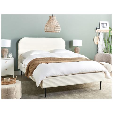 Letto Velluto A Coste Flayat 140 X 200 Cm Bianco Sporco - Foto 1