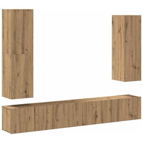 Set Mobile Tv 4 Pz Montato A Parete Rovere In Legno Multistrato - Foto 2