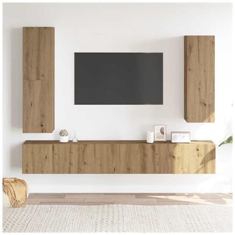 Set Mobile Tv 4 Pz Montato A Parete Rovere In Legno Multistrato - Foto 3