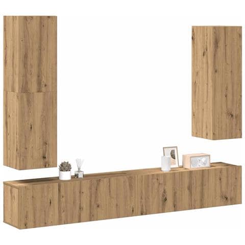 Set Mobile Tv 4 Pz Montato A Parete Rovere In Legno Multistrato - Foto 1