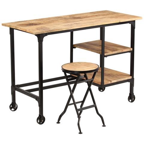 Lusso Casadino -  Scrivania Con Sgabello Pieghevole In Legno Di Mango 115x50x76cm - Foto 2
