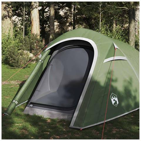Tenda da Campeggio a Tunnel per 3 Persone Verde Impermeabile - Foto 1