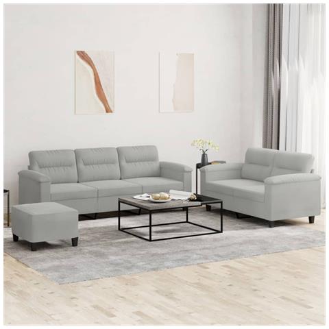 Set Divani 3 pz con Cuscini Grigio Chiaro in Tessuto Microfibra - Foto 2