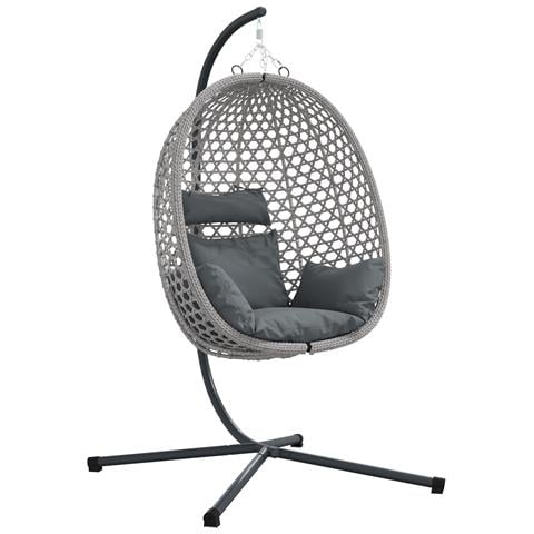 Sedia a Uovo Appesa con Struttura Grigia in Polyrattan - Foto 1