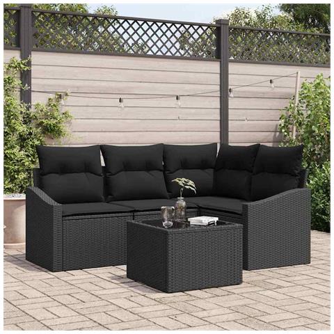 Set di Divani da Giardino in 5 Pezzi con Cuscini Beige Polyrattan - Foto 2