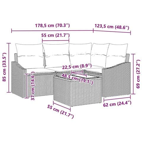 Set di Divani da Giardino in 5 Pezzi con Cuscini Beige Polyrattan - Foto 9