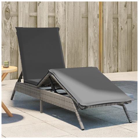 Lettino Prendisole con Cuscino Grigio in Polyrattan - Foto 2