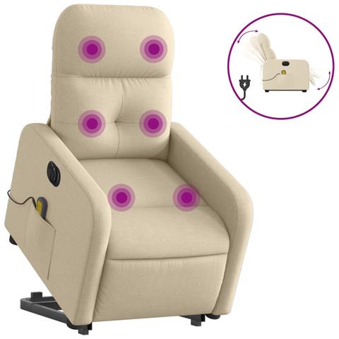 Poltrona Alzapersona Massaggiante Elettrica Crema in Tessuto - Foto 1