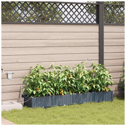 Fioriere da Giardino con Sistema di Irrigazione 4 pezzi Grigio chiaro - Foto 2