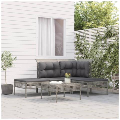 Set Divani da Giardino 5 pz con Cuscini in Polyrattan Grigio - Foto 2