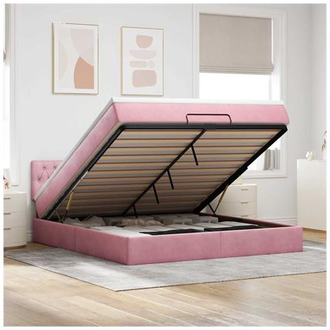 Struttura Letto Pouf con Materasso Rosa 180x200 cm in Velluto - Foto 2