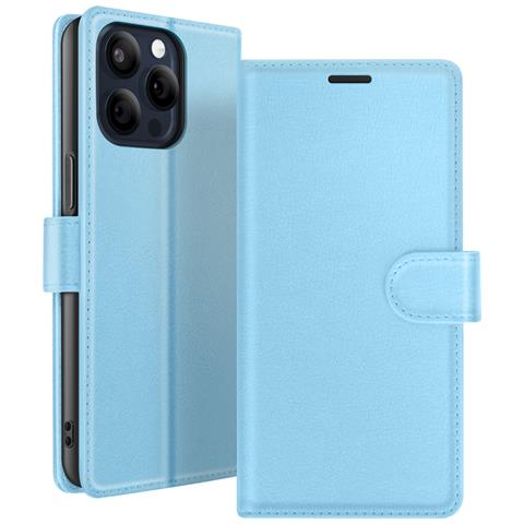 Custodia A Portafoglio Per Iphone 15 Pro Max Con Supporto E Linguetta Magnetica, Azzurro - Foto 1