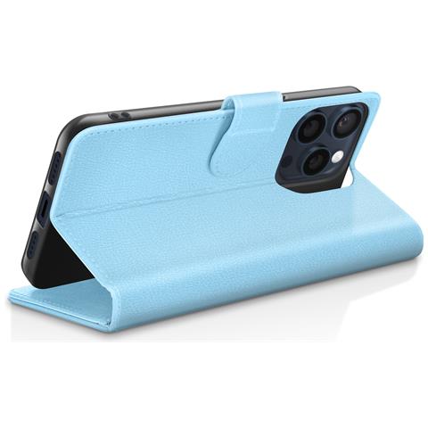Custodia A Portafoglio Per Iphone 15 Pro Max Con Supporto E Linguetta Magnetica, Azzurro - Foto 5