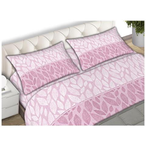 Completo Lenzuola Matrimoniale In Morbida Flanella Disegno Foglie C.n 2 Piazze Rosa - Foto 1