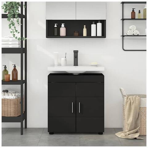 Mobile per lavabo da bagno con porta TULUM Nero 60 x 34 x 63 cm - Foto 2