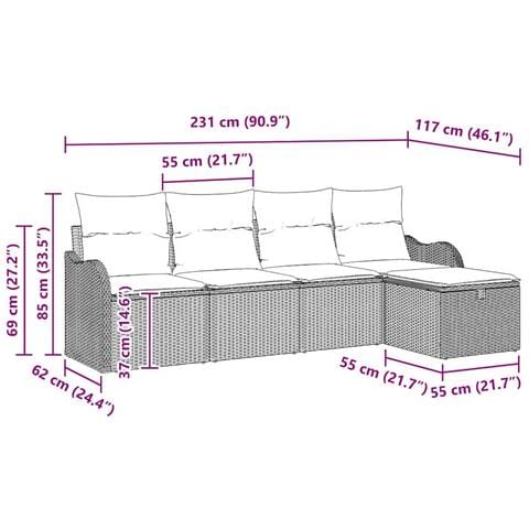 Set Divano da Giardino 5 pcs Grigio chiaro 231 x 117 x 85 cm - Foto 9