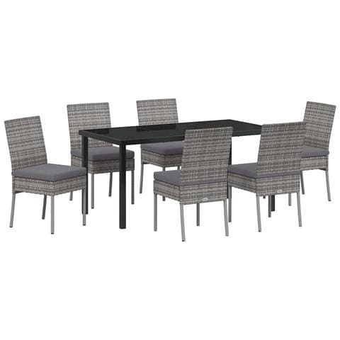 Set da Pranzo per Giardino 7 pcs Grigio Poly Rattan - Foto 1