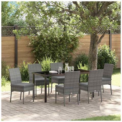 Set da Pranzo per Giardino 7 pcs Grigio Poly Rattan - Foto 2