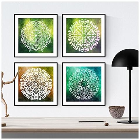 Set Di 4 Stampe Di Fogli Per Inquadrare Equilibrio Poster Quadrati Con Di Mandala Fotogrammi Da Incorniciare Carta Da Cornice Nera 20x20 Cm - Foto 1