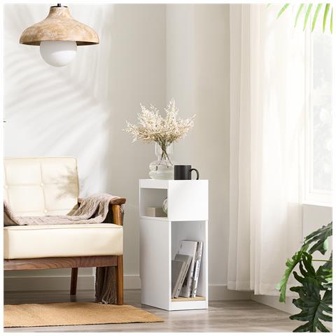 Comodino Moderno Con Cassetto E Ripiano, Bianco - Foto 2