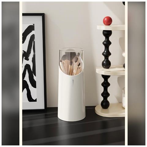 Organizzatore Porta Pennelli Trucco Antipolvere - Adatto Per Pennelli Lunghi E Corti Beige - Foto 2