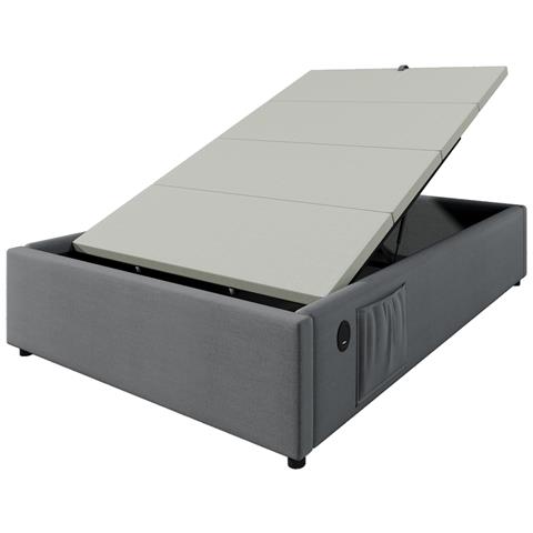 Letto Singolo In Cotone Grigio Senza Testiera Con Contenitore Idraulico - Foto 2