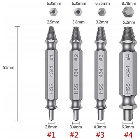 Set Di Estrattori Per Viti Danneggiate - 4 Pezzi | Compatibile Con Trapano Avvitatore | Alta Qualità E Durata, Metallo Resistente - Foto 8