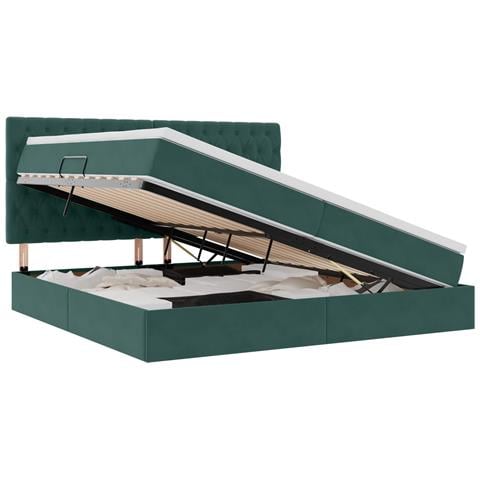 Letto con contenitore e materasso Verde Scuro 200 x 200 cm - Foto 1